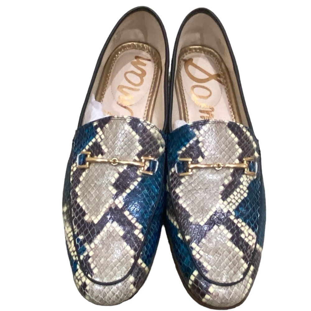 Sam Edelman Loraine teal blue snakeskin print leather slip on loafers size 7.5 - Picture 4 of 13